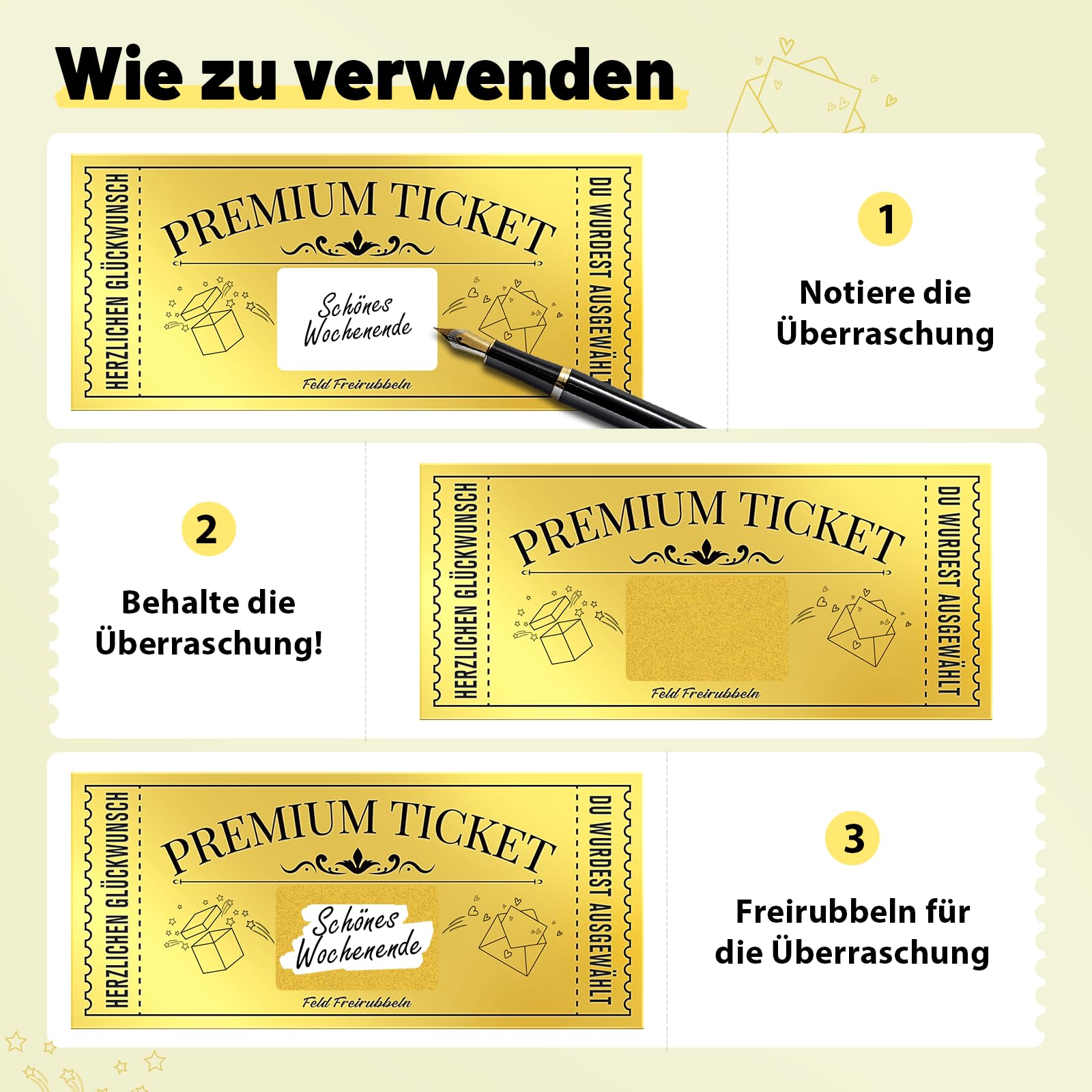 FITMITE Goldenes Ticket, Spezielle Geburtstagskarte mit Rubbelaufkleber, Geschenke für Frauen, Geschenk Idee für Freundin, Mama, Kind 3