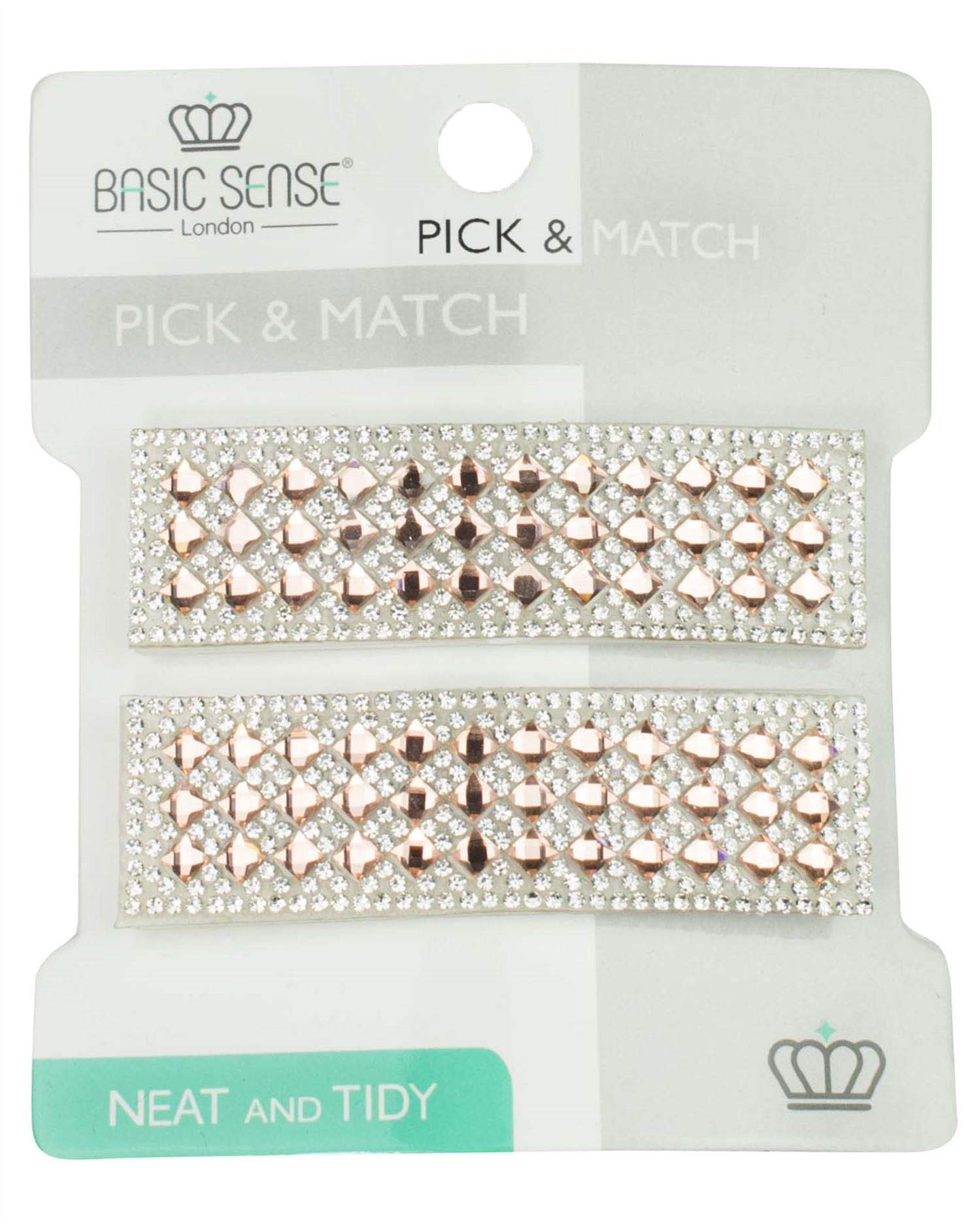 Shiny Diamante Rhinestone Rectangular Shape Snap Hair Clips, Wedding Bridal Accessories for Women, A Set of 2pcs, Rose Gold