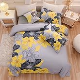 Holawakaka Floral Comforter Set Queen 6 PCS Bed in a Bag Yellow Flowers Printed on Grey - Ultra Soft Microfiber Botanical Bedding Sets Lightweight Boho Bed Comforter Set for All Season