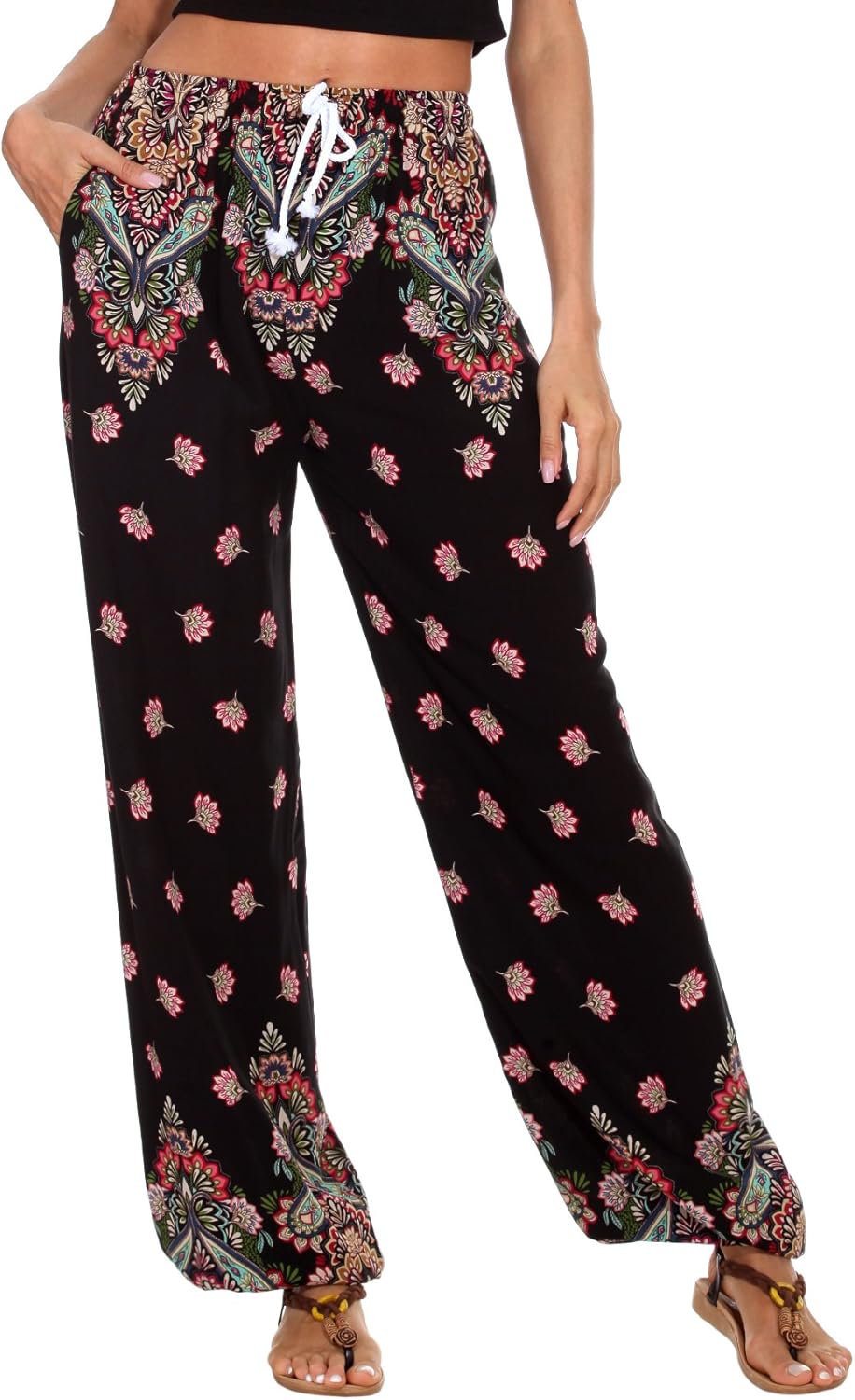Urban CoCo Women's Floral Print Boho Yoga Pants Harem Pants Jogger Pants: Clothing
