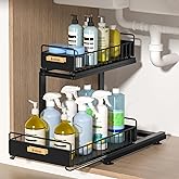 Under Sink Organizer Kitchen - Bathroom Organizers and Storage 2 Tier, Mute Pull Out Cabinet Organizer and Storage Shelves, Slide Out Kitchen Organization with Track for Pantry, Black