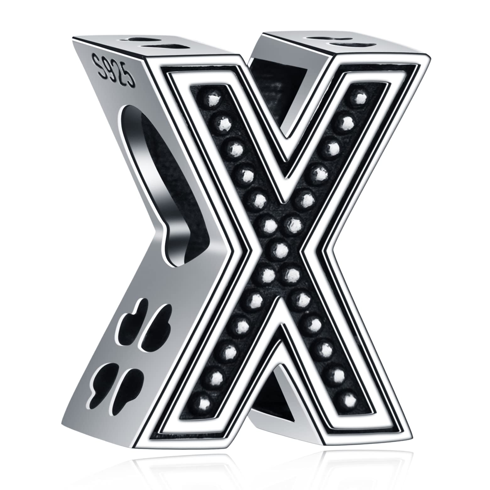 Letter X Charms, Initial X Alphabet Beads in Vintage 925 Sterling Silver, fits Pandora Xmas Charm Bracelet, Gift for Children/Lovers/Friend