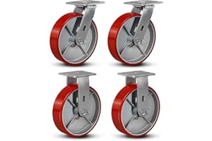 FOVERSWIVE 8"x2" Industrial Casters- Heavy Duty casters,Polyurethane Casters Wheel,Capacity up to 6000 Lb. Use for Platform Truck, U-Boat Cart,Workbenches(2 Swivel & 2 Rigid)