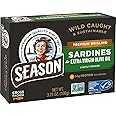 Season Brisling Sardines in Extra Virgin Olive Oil - Wild Caught, 13g of Protein, Keto Snacks, More Omega 3's Than Tuna, High in Calcium, Canned Sardines, Cross Packed - 3.75 Oz Tins, 12-Pack