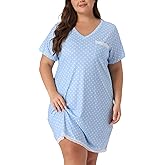 Agnes Orinda Women's Plus Size Nightgown Sleepwear Soft Sleepshirt Short Sleeve Lace Trim Nightshirt Lounge