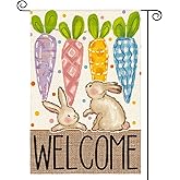 AVOIN colorlife Welcome Easter Garden Flag 12x18 Inch Double Sided Outside, Bunnies Carrots Yard Outdoor Decoration Colorful