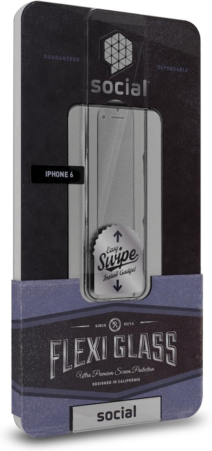 SOCIAL Flexi-Glass Screen Protector with Easy Swipe Install Kit for Apple iPhone 6 - Retail Packaging - Clear