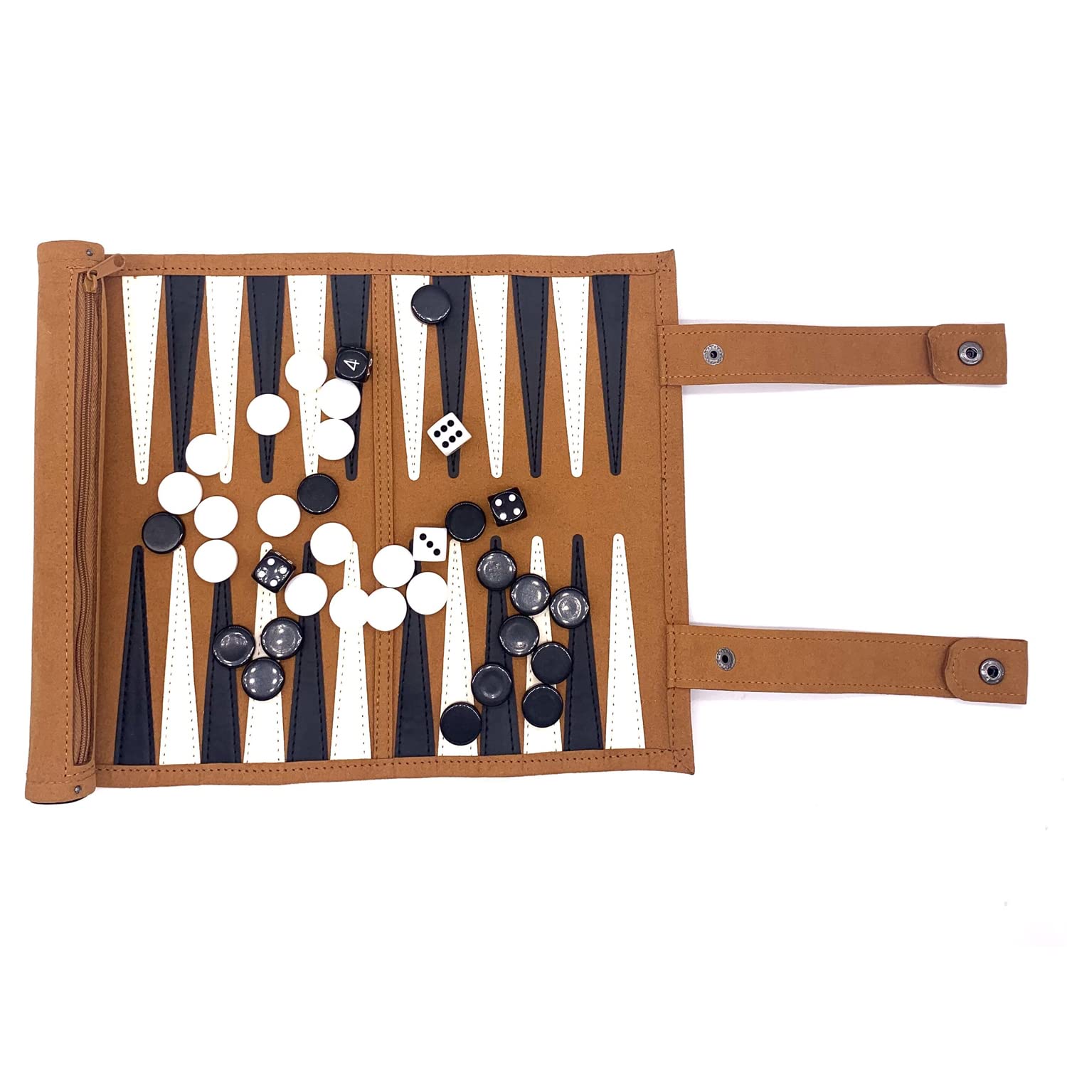 Travel Backgammon Set - Genuine Leather Backgammon Sets - Roll-Up Travel Backgammon Game -Tactical Board Game Ideas (Brown)