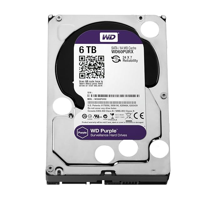 WD Purple 6TB Surveillance Hard Disk Drive - 5400 RPM Class SATA 6 Gb/s 64MB Cache 3.5 Inch - WD60PURX