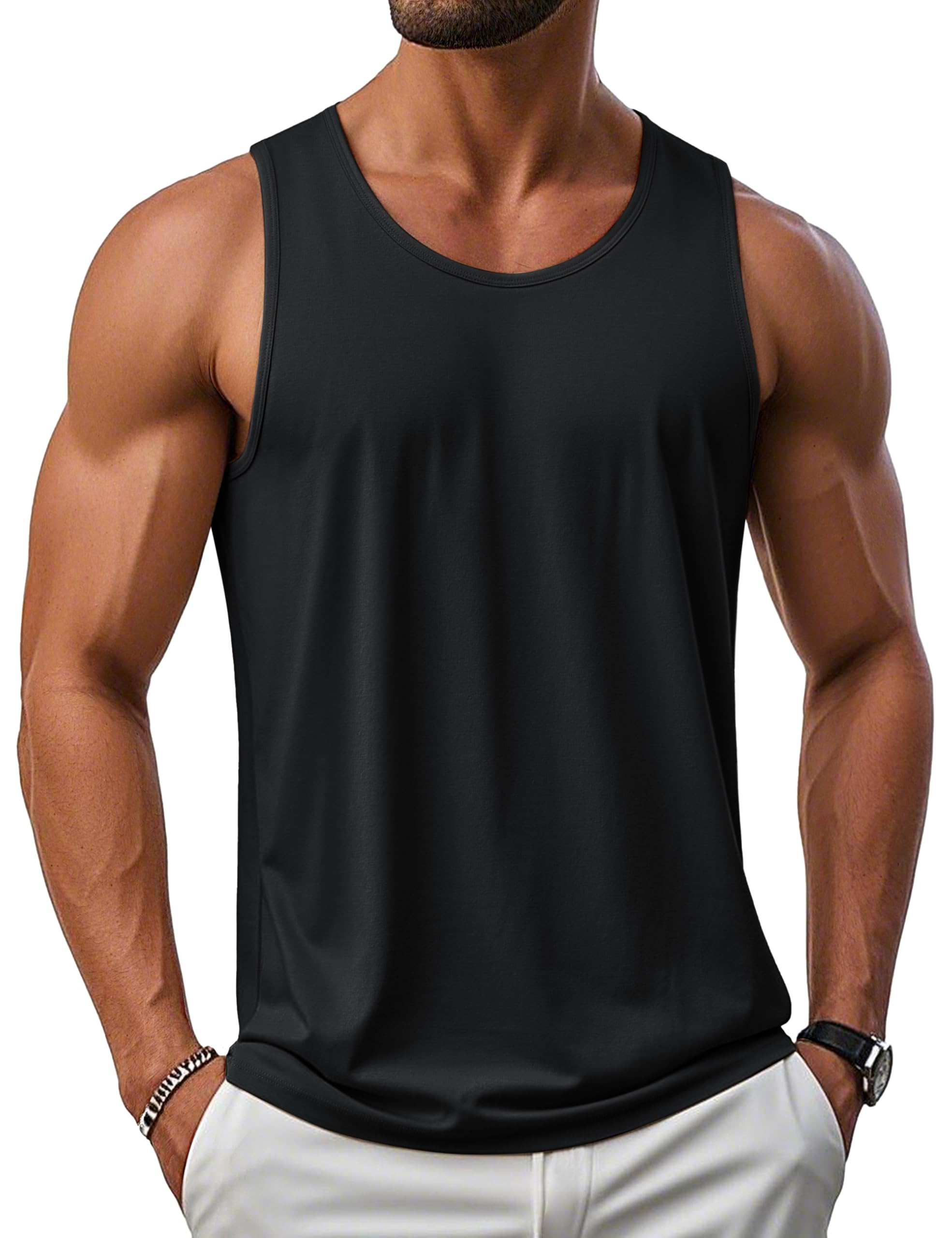 Photo 1 of (M) MAGCOMSEN Mens Black Tank Tops UPF 50+ Sun Protection Moisture Wicking Muscle Sleeveless Shirts Lightweight Breathable Cut Off Shirts M