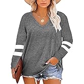 Gloria&Sarah Womens Plus Size Tops V Neck T Shirt Color Block Long Sleeve Casual Tunic Tops
