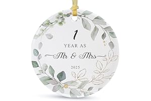 SIABERTERL Our First Christmas Married Ornament 2025,Wedding Gifts for Couples Unique Decoration,First Year Newlywed Mr and Mrs Hanging 2.9" Ceramic Round Ornament