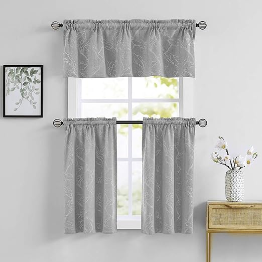 Amazon Com Leaf Tier Curtains 36 Grey Kitchen Window Curtain Set For Small Windows 28 W X 2 Panels Kitchen Dining