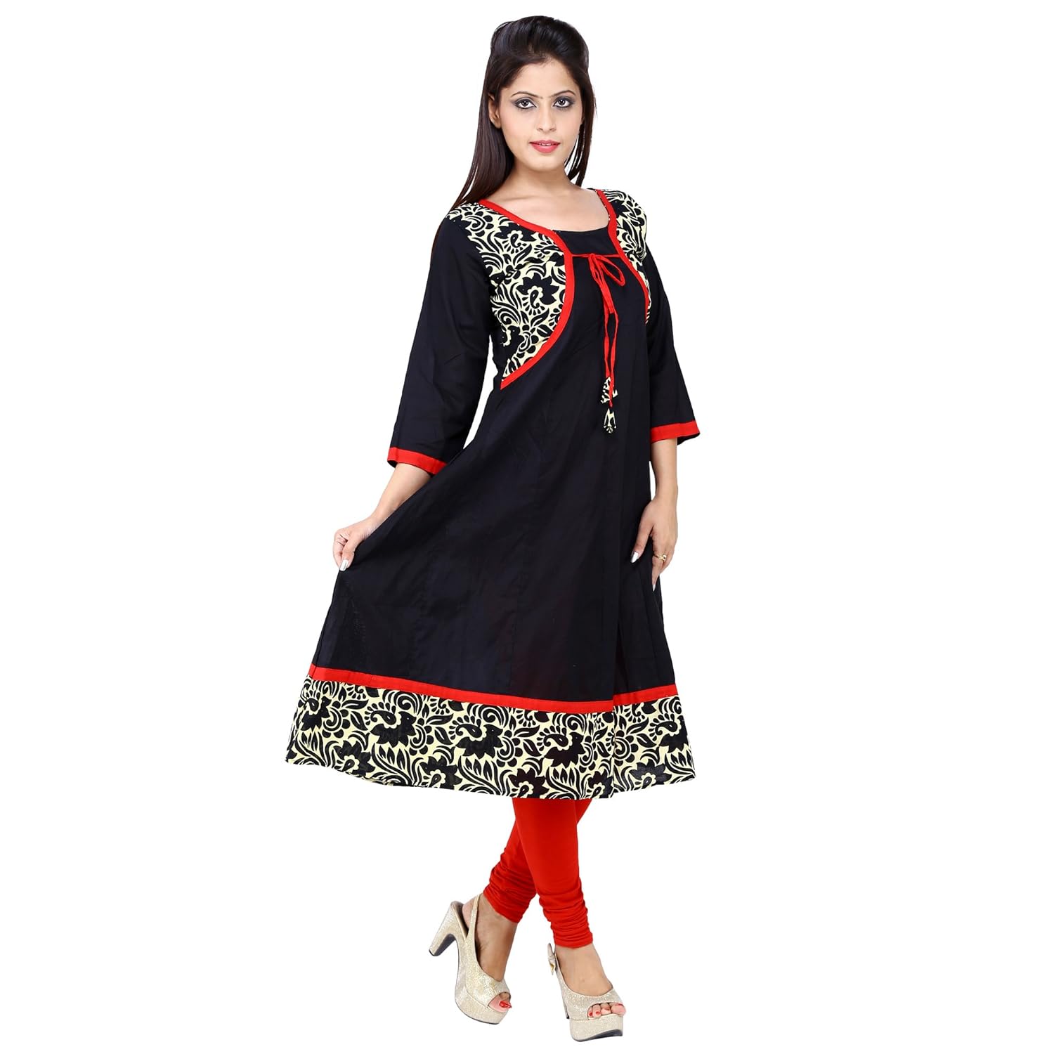 anjushree choice women's black cotton anarkali kurti