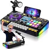 CL FUN DJ Mixer for Kids, Kids DJ Mixer Table with DJ Turntable - Black | Toddler DJ Mixing Table with Microphone, Piano, Game Mode, Light &amp; Speed Control, Electronic Music Toy Gifts for Boys Girls