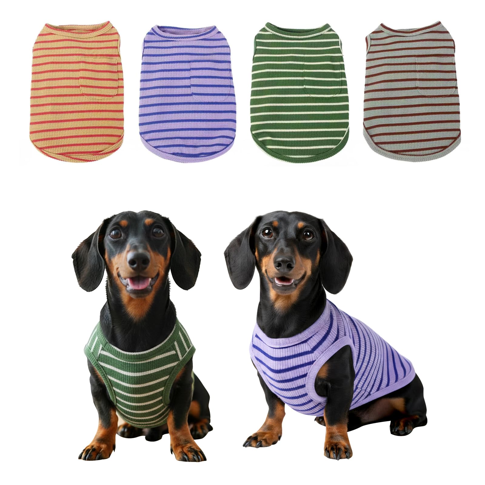Photo 1 of COOHAMS Dog Clothes, Stripe Dogs Shirts for Small & Medium Breeds, Pet Tank Top, Breathable Waffle Fabric Puppy Outfit, Shirt for Chihuahua, Yorkie, Dachshund, Corgi (4Pack, Large)