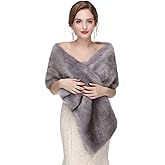 Decahome Women's Faux Fur Shawl Wrap Cape for Bridal Wedding Party Blue Artificial Wool
