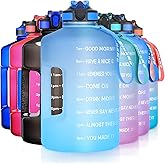 SLUXKE 1 Gallon Motivational Sports Water Bottle with Time Marker, BPA Free 128oz Leak Proof Jug, Black, Plastic, 128 ounces, Fitness, Sports, Outdoor Activities