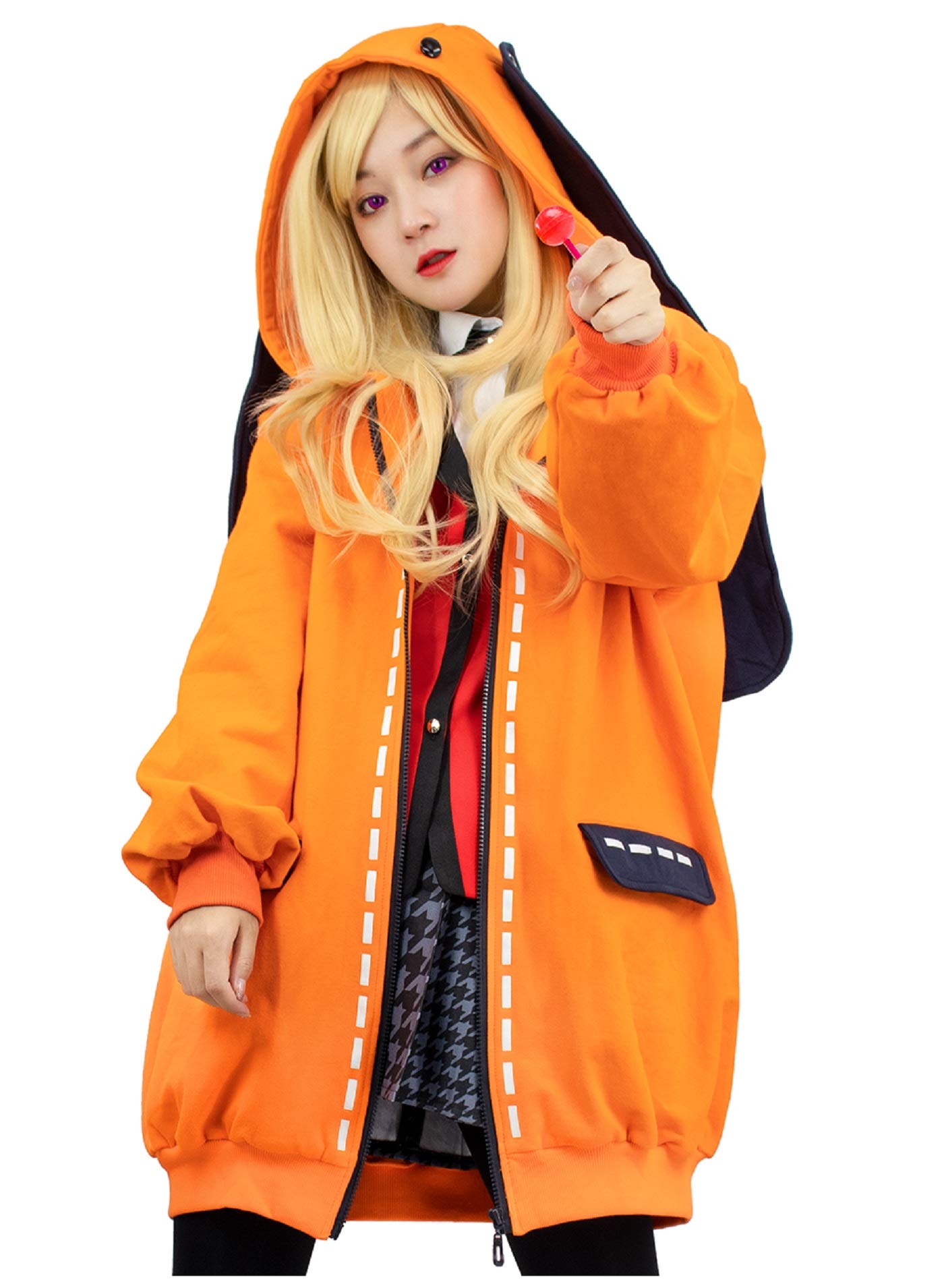DAZCOSWomen's US Size Orange Bunny Anime Hoodie Jacket Long Coat for Cosplay