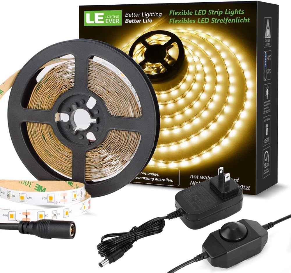 LE Dimmable LED Strip Lights, 16.4 ft Tape Light with 12V Power Supply
