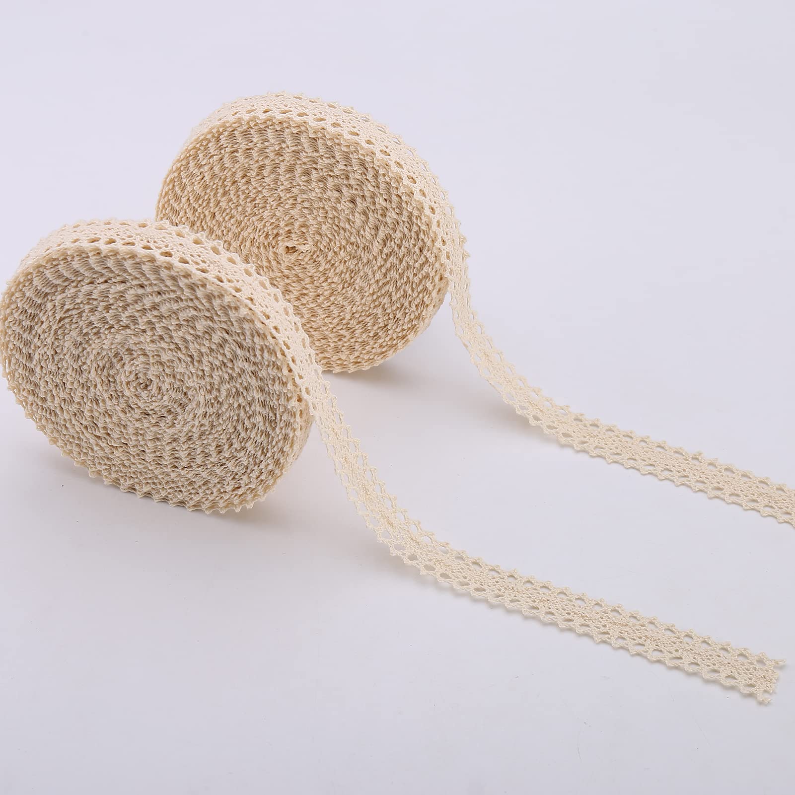 HERZWILD Cotton Lace Trim - 26m Vintage Decorative Lace Ribbon for Sewing, Craft & Wedding Decoration (Beige)