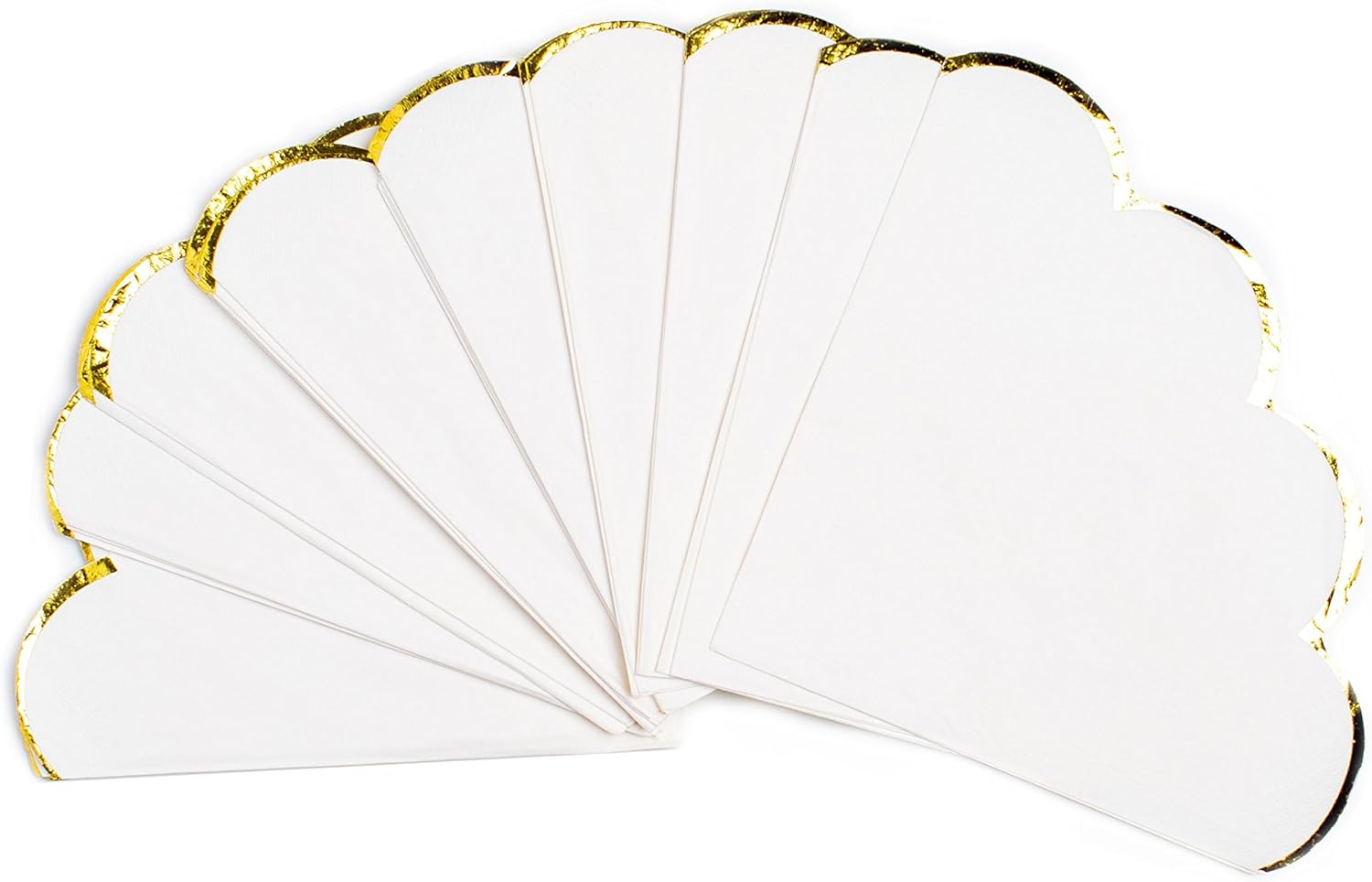 Sugar & Cloth Round Scallop Paper Napkins, White with Gold