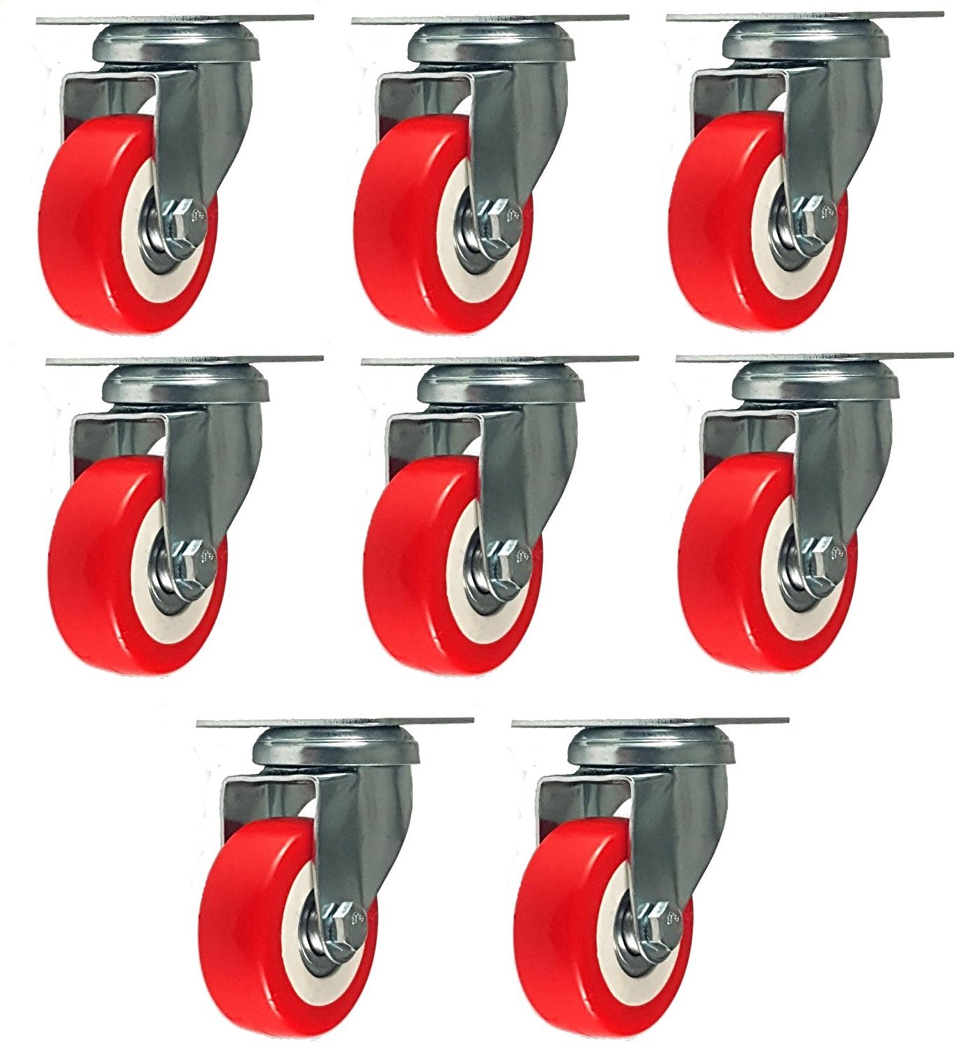 8 Pack Caster Wheels Swivel Plate Casters On Red