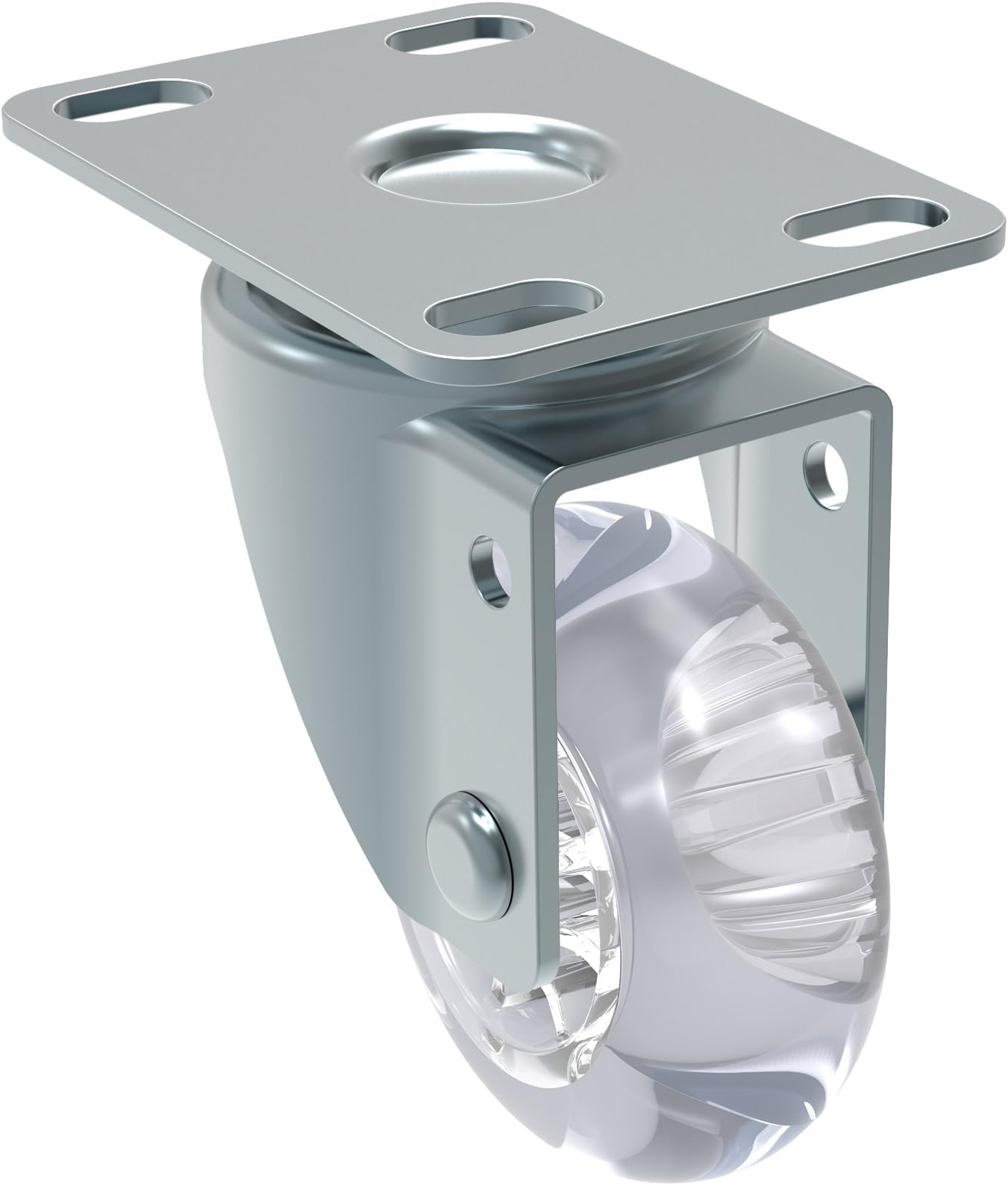 Schioppa, GL 210 GEL Clear, 2" (50 mm) Swivel Non-Brake Caster, Non-Marking Polyurethane Wheel, 90 lbs, Plate: 2 x 2-1/2" (BH 1 x 2")