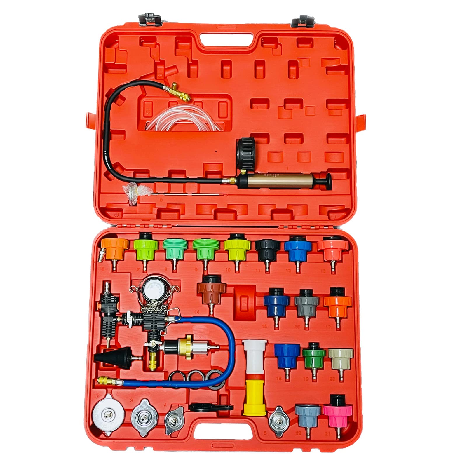 Photo 1 of HZAUTOS 34PCS Radiator Pump Pressure Tester and Coolant Vacuum Refill Tool Kit for Automotive Cooling System Water Tank Leakage Detection and Pneumatic Purge Filling