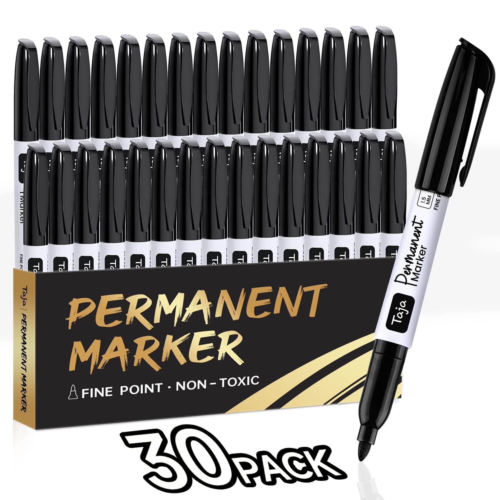 Permanent Markers Fine Tip, 30 Pack Black