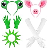 Preboun 8 Pcs Halloween Frog and Pig Costume Accessories Includes Headband Collar Gloves Pig Nose for Halloween Cosplay