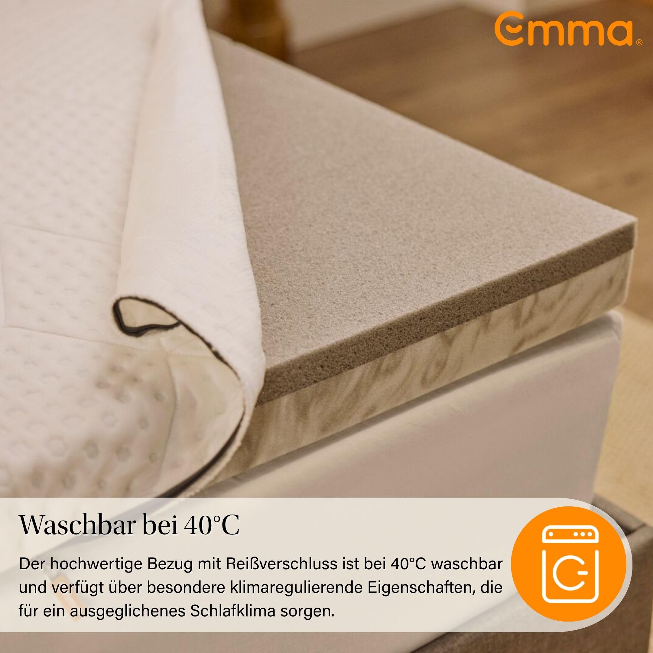 Emma Premium Plus Topper Kühlender Bezug 180x200 | Kühlender Matratzentopper | 9 cm Höhe | Atmungsaktiv & Temperaturregulierend | Waschbarer Bezug 5