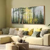 Green Sunlight forest Scenery Canvas Wall Art,Framed Misty forest Wall Decor,Nature Wall Painting Foggy Tree Landscape Artwork,29"x58" Pictures for Living Room Bedroom Office
