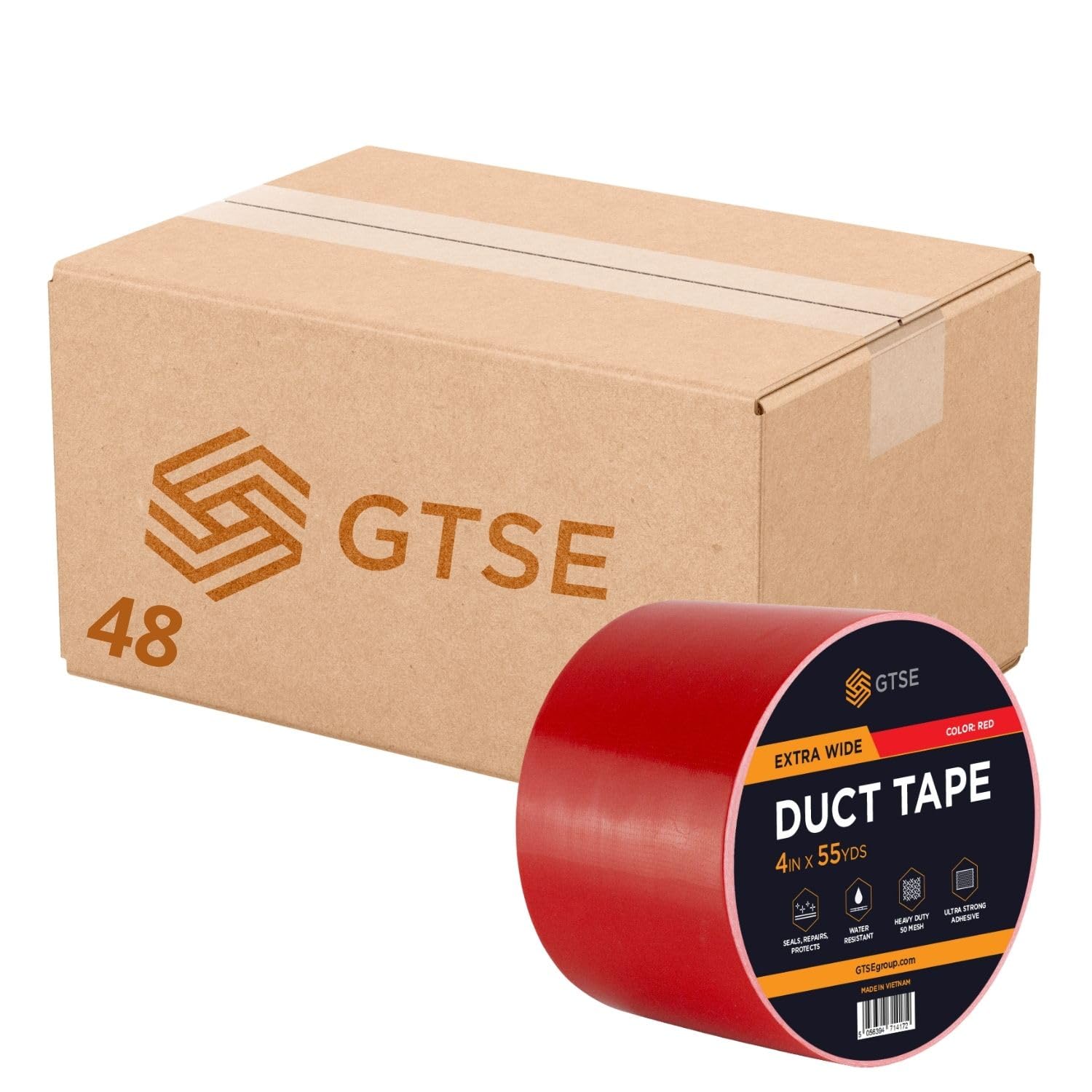 GTSE Wide Duct Tape, Red, 4 Inches x 55 Yards (164 ft), Heavy Duty, Waterproof Repair Tape for Indoor or Outdoor Use, 48 Rolls Image