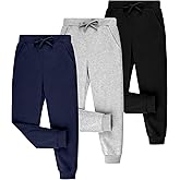 BIG ELEPHANT 3 Pack Boys Sweatpants, Youth Cotton Athletic Joggers Pants with Pockets and Drawstring