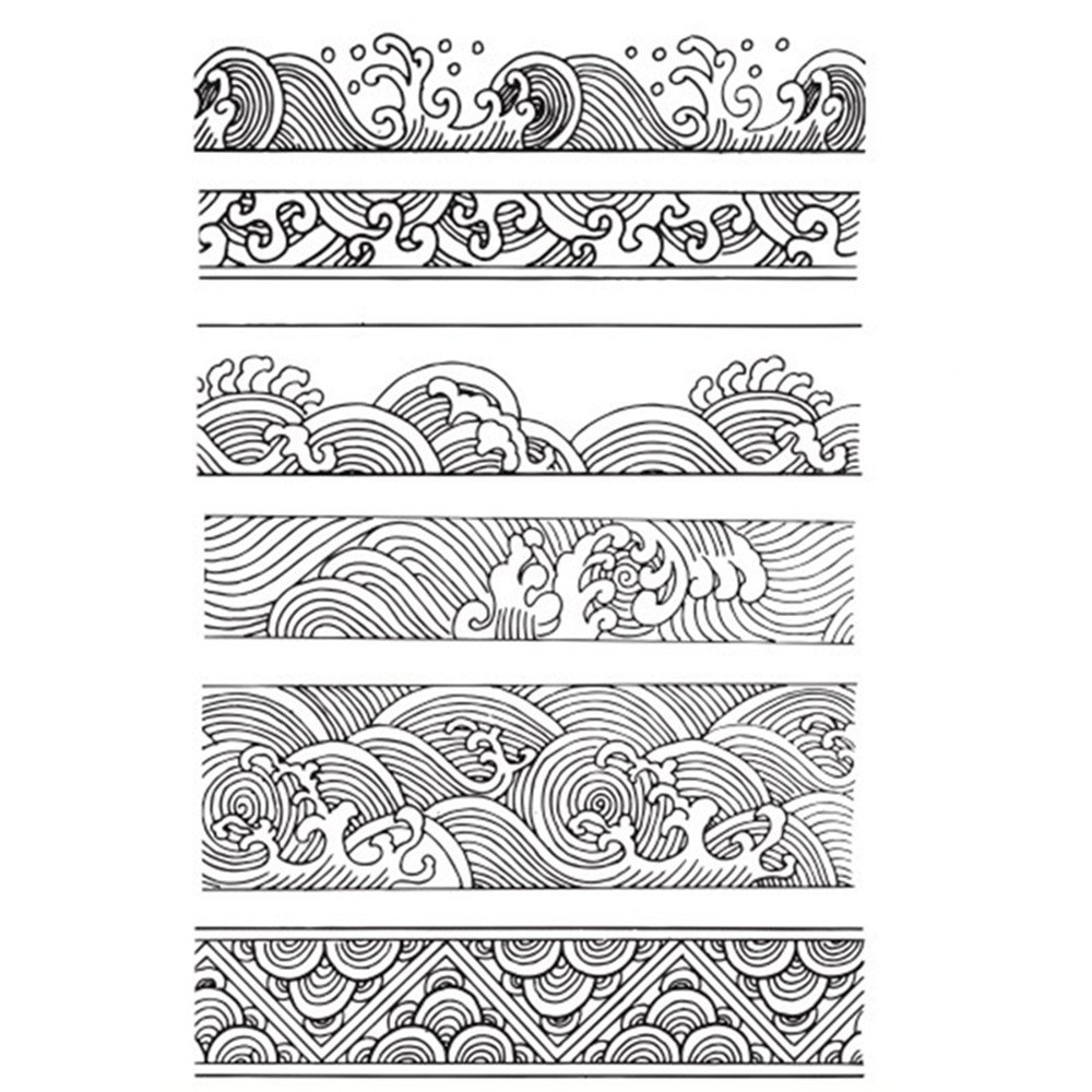 arriettycraft Vintage Retro Style Ocean Waves Clear Stamps Borders Rubber Stamps Seal for Card Making Journaling Scrapbooking Photo Album Paper Crafting Decoration