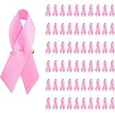 Breast Cancer Awareness Pink Ribbon Pins, 100 Pcs Breast Cancer Satin Pins with Safety Pins Pink Ribbons Breast Cancer Brooches Lapel Pin Bulk for Women Girls Charity Campaign Party Favors Supplies