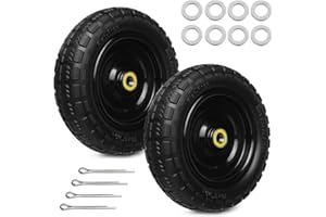 STORYSTORE 13 Inch Solid Rubber Tires, 4.00-6 Tire Flat Free with 5/8" Bearings, 2.17" Offset Hub for for GOR Garden Carts, Garden Wagon Carts, Trolleys, Hand Trucks and Utility Cart(2 Pack)