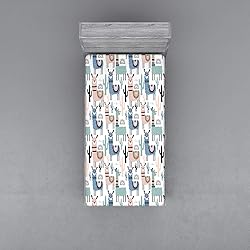 Ambesonne Llama Fitted Sheet, Cartoon Style Hand