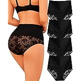 QDWQDW Shapewear for Women Tummy Control High Waisted Seamless Womens Underwear 4-Pack Sexy Lace Plus Size Panties
