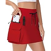 MIVEI 14" Women's Hiking Cargo Skorts Skirts Golf High Waisted Dressy Casual with Zipper Pockets Quick Dry Athletic Skort Red