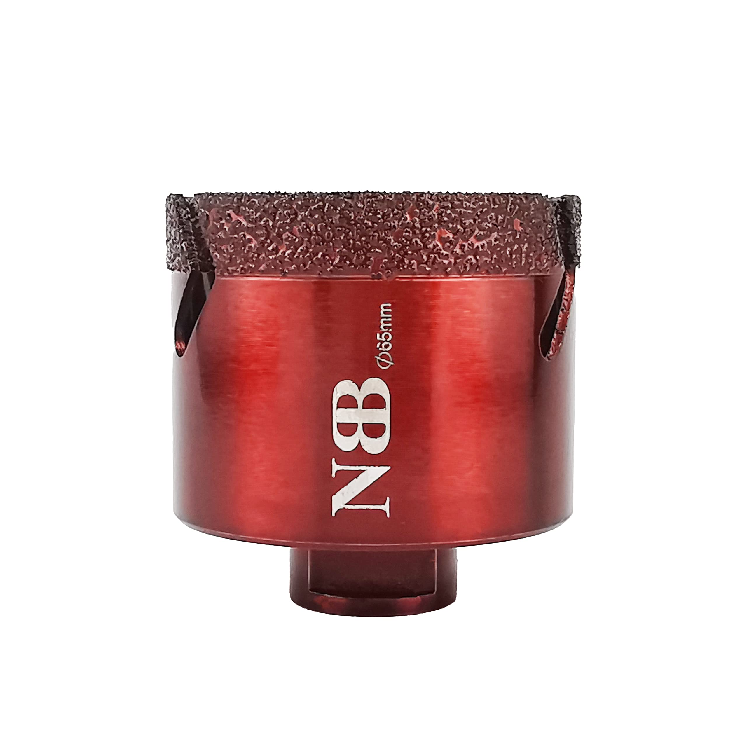 NBB vacuum brazed diamond hole saw with M14 in shiny red color, for dry or wet drilling professionally on hard porcelain, ceramic, tile, granite, marble, fast, durable, for angle grinder (65mm)