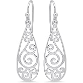MAX + STONE 925 Filigree Sterling Silver Teardrop Dangle Anti-tarnishing Statement Earrings for Women