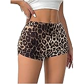 Verdusa Women's Plus Size Y2K Leopard Shorts Rave Club Ruched Micro Booty Shorts