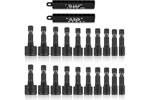 TLEEP 20 x Power Nut Driver Set for Impact Drill, SAE and Metric 1/4” Hex Head Drill Bit Set Screwdriver Socket Set, Chrome Vanadium Steel, Quick Change Chuck Socket Wrench Screw Impact Nutsetter