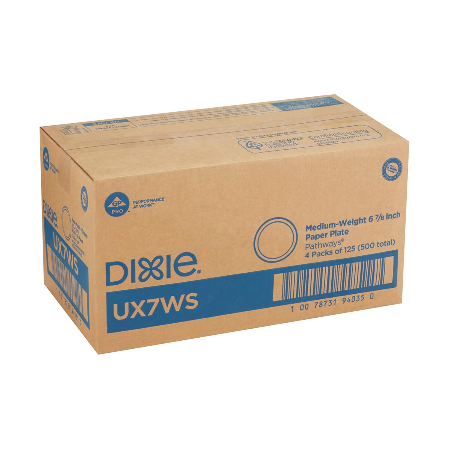 Dixie 6 7/8" (17.4 cm) Medium-Weight Paper Plates by GP PRO (Georgia-Pacific), Pathways, UX7WS, 500 Count (125 Plates Per Pack, 4 Packs Per Case): Industrial & Scientific