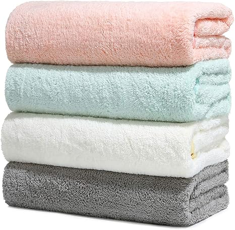 Amazon タオル マイクロファイバー 大判バスタオル ホテルスタイルタオル 掛けれる 浴用 プール用 家庭用 業務用 吸水 速乾 抗菌 防臭 ふわふわ 柔らかい タオルブランケット 4枚セット バスタオル ホーム キッチン オンライン通販