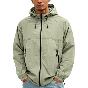 Mens UPF 50+Sun Protection Lightweight Waterproof Jacket Hoodie Quick Dry Hiking Fishing Running Travel Windbreaker