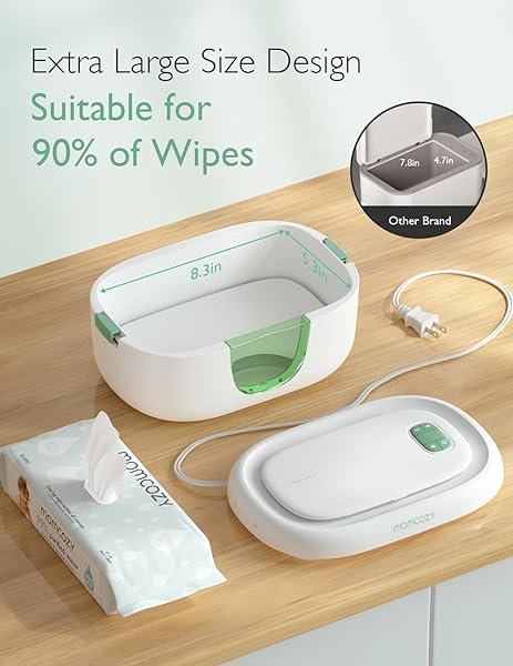 MOMCOZY BABY WIPE WARMER, INNOVATIVE SPRING DESIGN, LARGE CAPACITY WIPES DISPENSER, FAST AND EVEN HEATING, 4 MODES OF TEMPERATURE HEATING CONTROL, DIAPER WIPE WARMER WITH NIGHT LIGHT