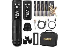 Ambition Soldier Wireless Tattoo Machine Kit Complete Rotary Coreless Motor Tattoo Pen Kit with Extra 2400mAh Battery 80pcs Premium Mixed Size Cartridge Needles Supply for Professional Tattoo Artist